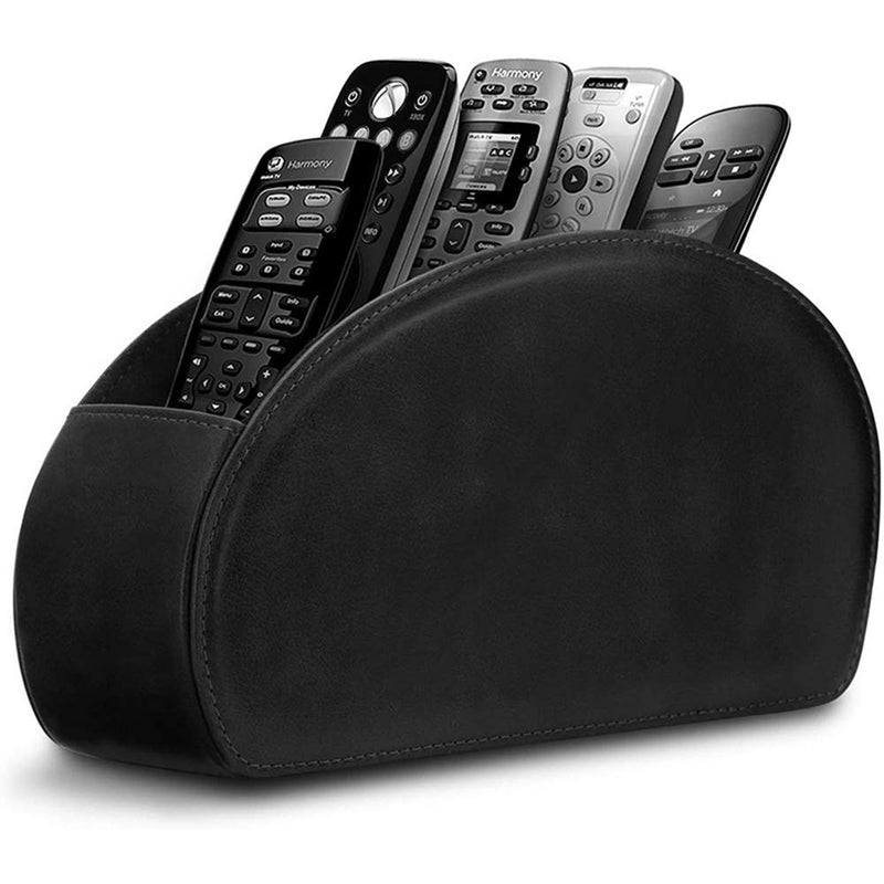 [Australia - AusPower] - Leather Remote Control Holder with 5 Compartments TV Remote Caddy Storage Box/Tray,Desktop Organizer Store Controller,Glasses,Brush,Media Player,Pen,Space Saver for Bedside Table/Office Desk(Black) black 