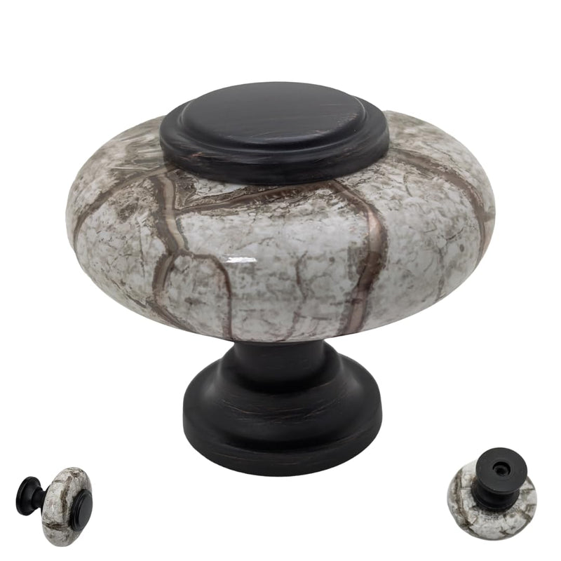 10 pcs Oil Rubbed Bronze Cabinet Knobs with Granite Gray Ceramic Accent for Cabinets, Drawers, Dressers, Vanities, Closets 10 1.5 inch Diameter