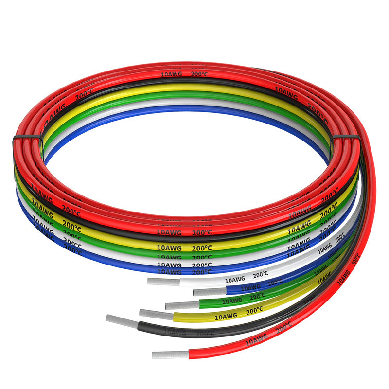 10awg Silicone Electrical Wire Cable 6 Colors (5ft Each) 10 Gauge Hookup Wires kit Stranded Tinned Copper Wire Flexible and Soft 6 Colors each 5FT 10AWG