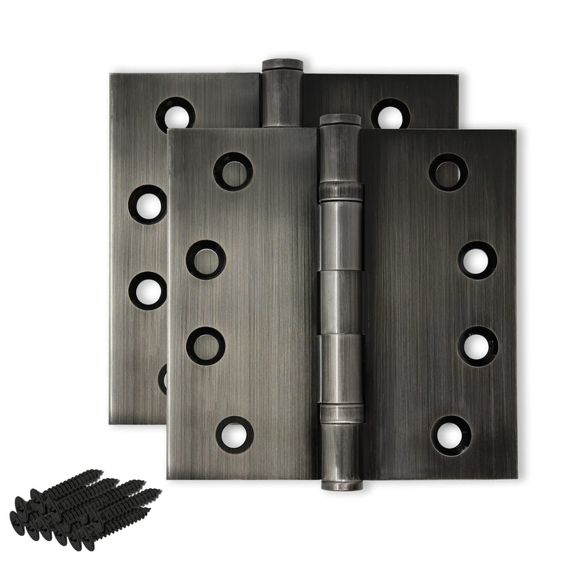 Solid Brass Door Hinge Heavy Duty Ball Bearing Polished 4x4 Inch - Set of 2 Hinges (Pewter) Pewter