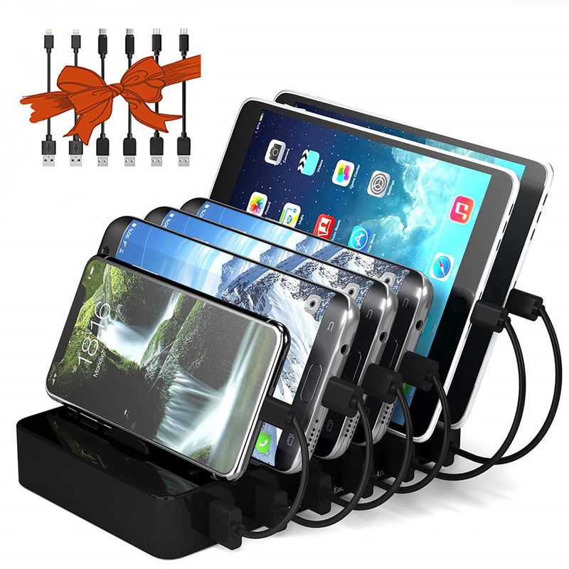 [Australia - AusPower] - Fast Charging Station for Multiple Devices,50W 6 USB Ports Family Charger Compatible with Apple iPhone iPad and Android Phone and Tablet 6-USB-port&Black 