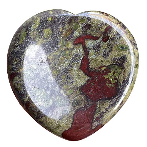 Heart Love Crystal Thumb Worry Stone Pocket Palm Stones for Anxiety Therapy Geometry Chakra Healing Reiki Balancing, Dragon Bloodstone