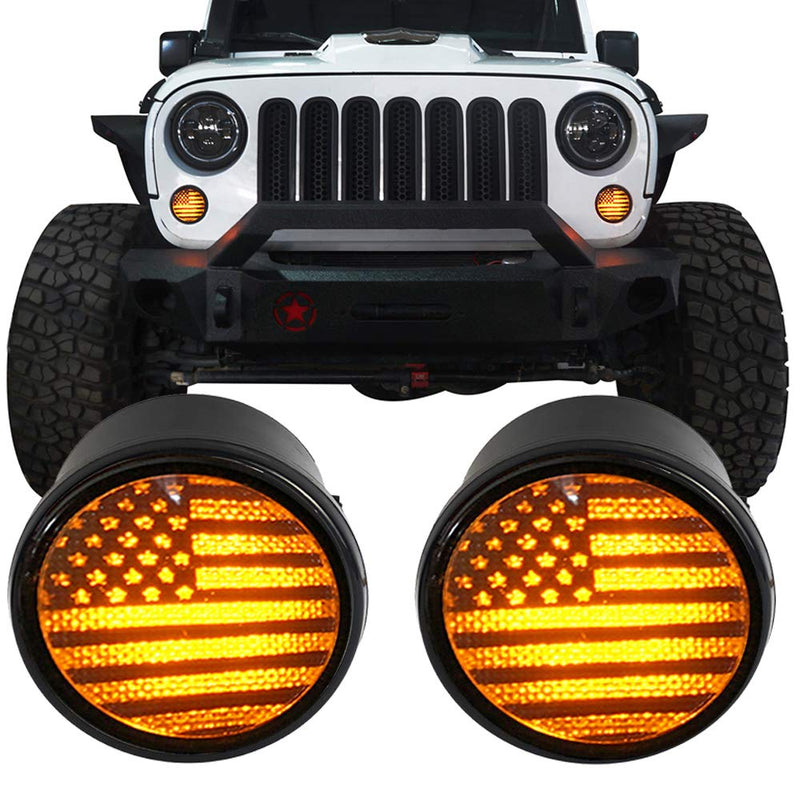 u-Box Wrangler JK US Flag Imaged LED Turn Signal Front Lights Amber LED Indicator Blinker for 2007-2018 Jeep Wrangler JK JKU Unlimited