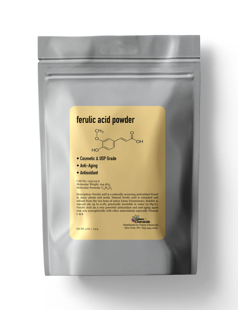 Ferulic Acid Powder Pure 99% Pure Cosmetic Grade Powder Pure Natural, DIY Skincare (4 Oz / 113 Grams), by Talsen Chemicals 4 Ounce (Pack of 1)