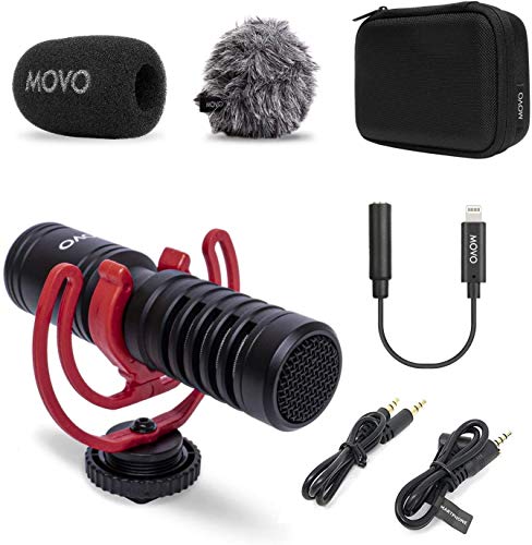 Movo VXR10-PRO External Video Microphone for iPhone/Camera, with Rycote Lyre Shock Mount - Compact Shotgun Mic and Accessories Compatible with iPhones and DSLR Cameras - Battery-Free DSLR Microphone