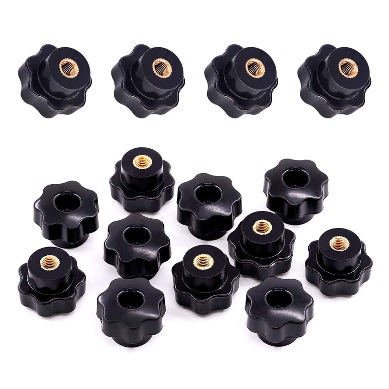 [Australia - AusPower] - Swpeet 15Pcs M6 7 Star Through Hole Knob Female Thread Nut Clamping Knob Grip Assortment Kit, Star Shape Hand Knobs Black Plastic Screw-On Handle Clamping Knob for Mechanical Equipment (M6) 