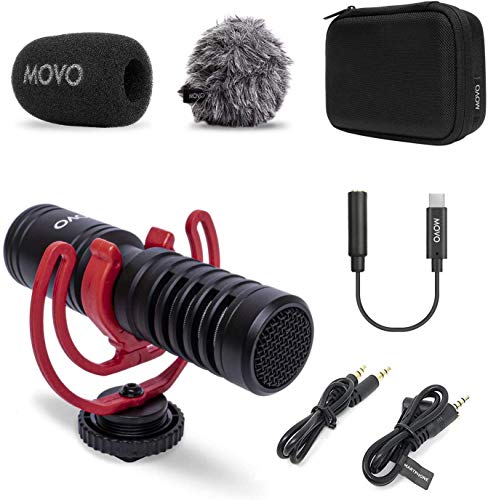 Movo VXR10-PRO External Video Microphone for Osmo Pocket, Camera, Smartphones, with Rycote Lyre Shock Mount - Compact Shotgun Mic and Accessories - Battery-Free DSLR Mic