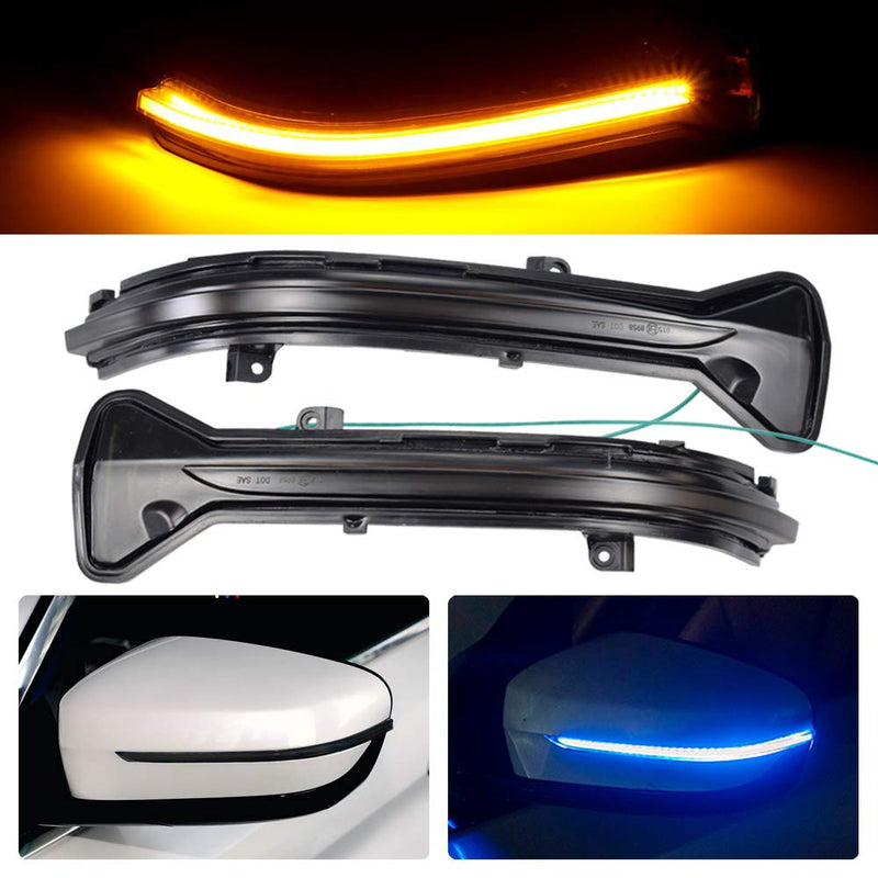 Smoked Lens Dynamic LED Side Mirror Turn Signal Light Indicator For BMW 3 5 6 7 8 Series G11 G12 G14 G15 G16 G20 G30 G38 M5 F90,Left Hand Drive (Blue+Yellow)
