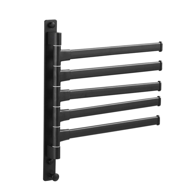 Swivel Hand Towel Bar Bathroom Swing Hanger Towel Rack Holder Matte Black Finish, Wall Mounted, 5-Arm