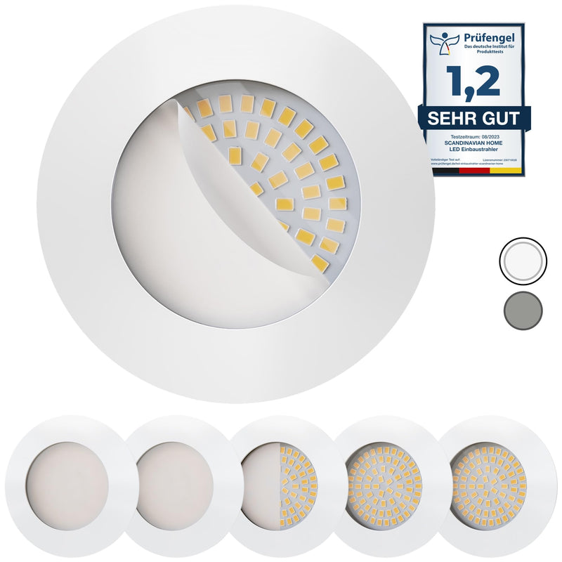 Scandinavian home Set of 6 LED Recessed Spotlights 230 V 4.5 W Warm White 60 mm - 70 mm I Suitable for Bathroom I CRI 90 500 lm 3000 K 68 mm I Matte White with Frosted Glass I LED Spot Recessed Nn Series