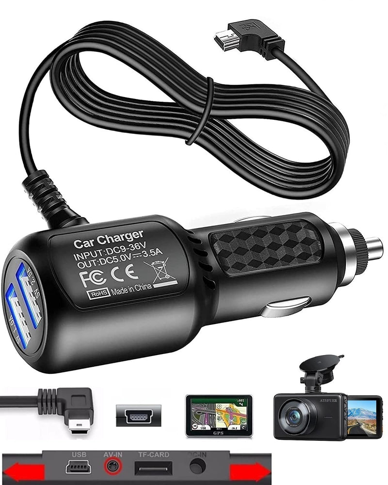 [Australia - AusPower] - Dash Cam Charger GPS Navigator Charger Cable for Mini USB Port Device Dash Cam GPS MP3/MP4 Player Canon Digital Camera PDA Charger for 12V Car and 24V Truck Car Power Adapter Cable (2USB 5V A) 2USB 5VA 