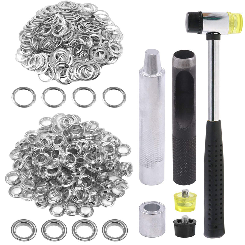 Glarks 124Pcs 1/2 Inch Silver Grommets Eyelets with Tool Sets, 120Pcs Grommets Eyelets with 4Pcs Installation Tools for Fabric, Canvas, Curtain, Clothing, Leather Repair and Decoration Silver Grommets Eyelets With Tools