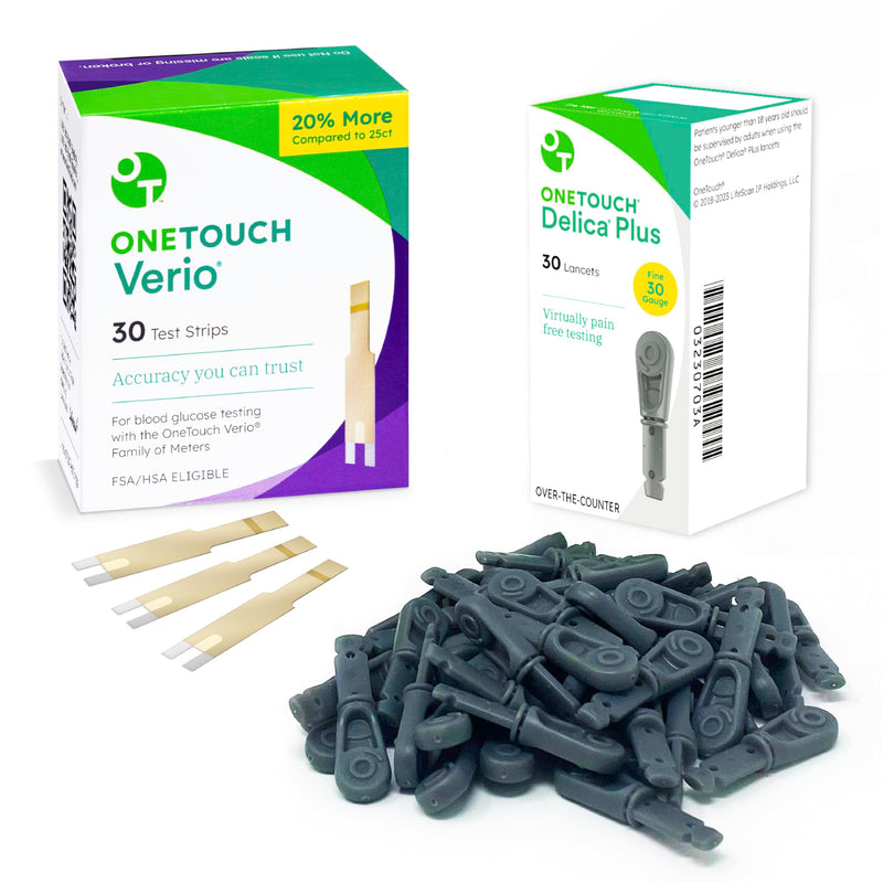 [Australia - AusPower] - OneTouch Delica Plus Lancets and OneTouch Verio Test Strips Bundle | Includes 30 Test Strips & 30 Lancets | Fine 30-Gauge Lancets for Diabetes Testing | Diabetic Supplies for Blood Sugar Monitor 60 Piece Assortment 