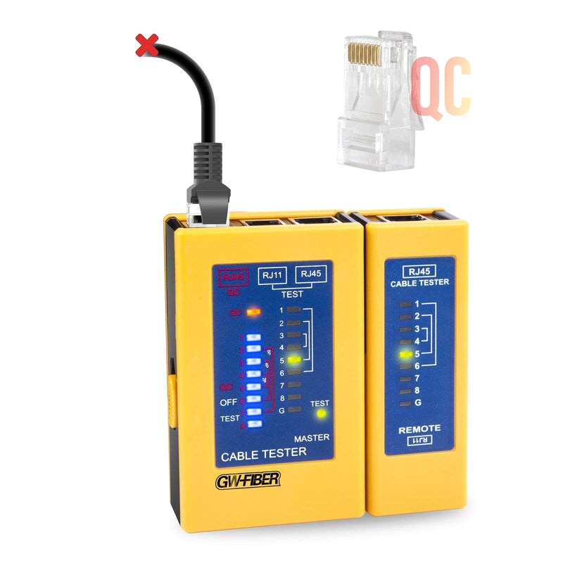 QC Network Cable Tester - RJ45, Ethernet, Cat8/7/6, Continuity, POE, Battery Included