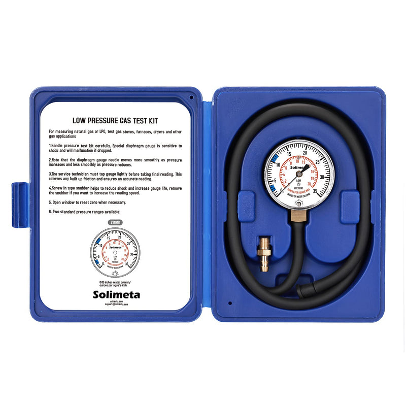 Natural Gas or LP Gas Manifold Pressure Test Kit, LP Gas Pressure Tester, Natural Gas Meter, 0-35" W.C