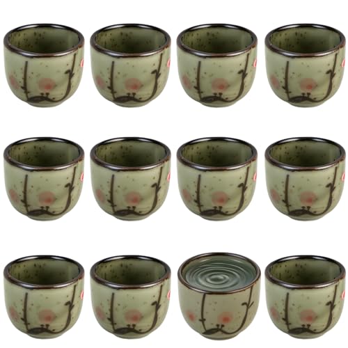 JapanBargain, Set of 12 Sake Cups Japanese Porcelain Wine Saki Cup Small Tea Cup Microwave and Dishwasher Safe, Made in Japan (Light Green) Light Green
