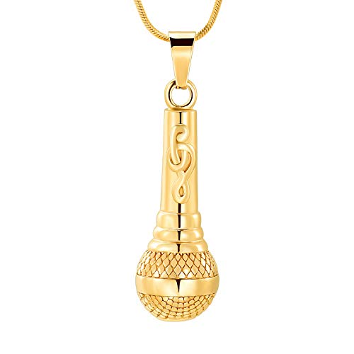 Microphone Cremation Jewelry for Ashes - Memorial Urn Necklace Ashes Holder Stainless Steel Keepsake Pendant Jewelry for Music Lover Gold