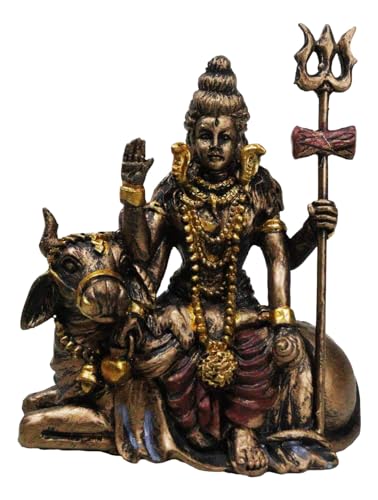 Ebros Eastern Enlightenment Vastu Hindu God Mahadeva Lord Shiva Sitting On Nandi Bull Miniature Figurine 3" Tall Auspicious Yogi Deity Mini Sculpture