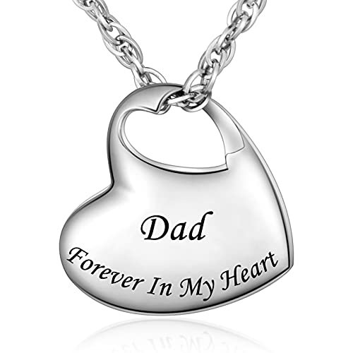 abooxiu Heart Urn Necklaces for Ashes Cremation Necklace for Ashes for Family Stainless Steel Cremation Jewelry - Forever in My Heart Silver-Dad