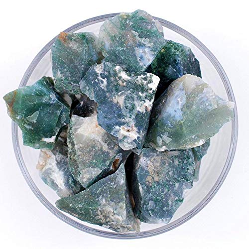 Zenkeeper 1Lb Raw Moss Agate Crystal Stone Rough Gemstones Fountain Rocks for Tumbling, Cabbing, Polishing, Wire Wrapping, Wicca & Reiki Crystal Healing