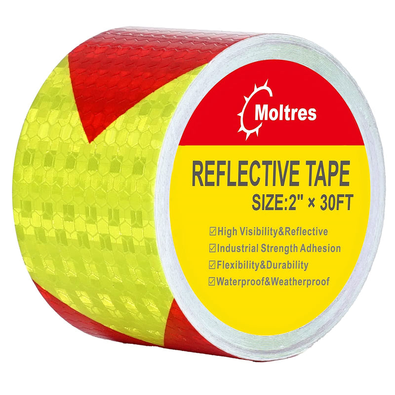 Waterproof Reflective Tape,Red & Yellow 2inch X 30Feet Conspicuity Adhesive Safety Tape,High Visibility Arrow Hazard Warning Reflector Tapes for Trucks Trailer Vehicle Outdoor Signs 2" X 30ft