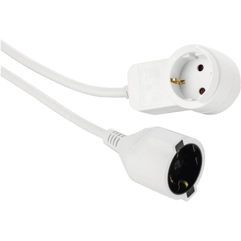 Hama Extension Cable with Additional Socket 3 m | White cable with two grounded plugs, for laptops or vacuum cleaners, touch protection, kink protection, high load capacity