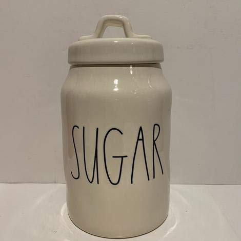 Rae Dunn SUGAR Canister Medium - White Ceramic - 8 in Tall / 4.5 in Diameter