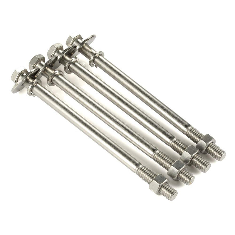 [Australia - AusPower] - 4 Sets 3/8-16 x 7" Hex Head Bolts with Hex Nuts and Thick Flat & Lock Washers, Partially Threaded, Stainless Steel 18-8, Plain Finish 3/8-16 x 7" (4 Sets) 4 