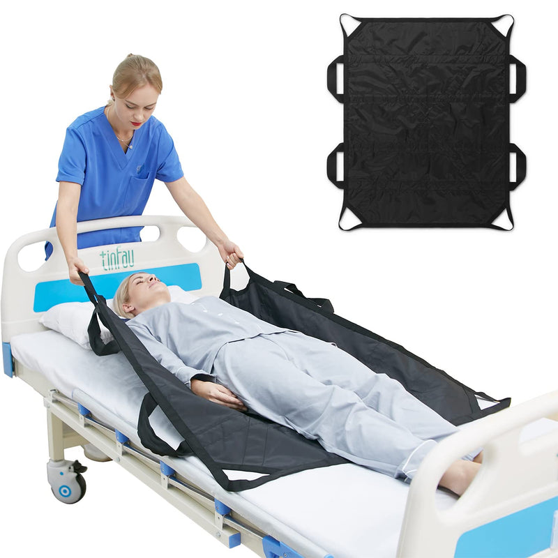 [Australia - AusPower] - 45" x 36" Positioning Bed Pad with Handles Washable Draw Sheets for Hospital Bed Ridden Patient Clothes Waterproof Glide Sheets for Patients Moving Pad for Lifting &Transfer Sheet Nylon, Black 45" X 36" 