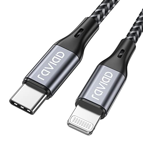 Raviad Lightning Cable USB C 1 m [MFi Certified] iPhone Charging Cable USB C | Power Delivery Nylon Braided USB C to Lightning Cable for iPhone 14 13 12 11 Pro Max Mini X XS XR SE 8 7 6 Pad gray