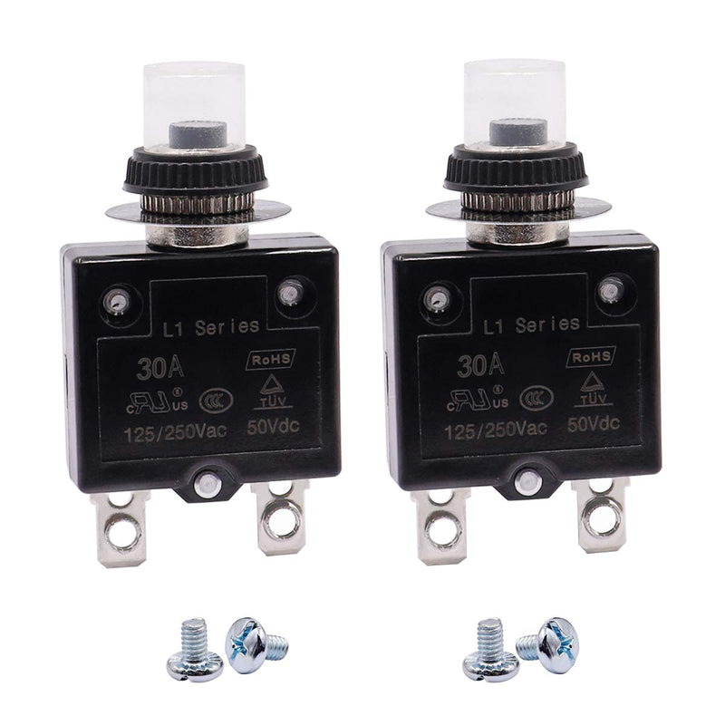 [Australia - AusPower] - mxuteuk 2Pcs 30Amp Circuit Breakers Push Button Manual Reset 125/250V AC 50V DC, L1 Series Overload Protector Switch Thermal Circuit Breakers with Waterproof Button Caps L1-ls-30A 30A 