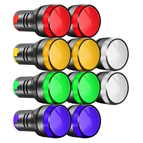 Gebildet Pack of 10 22mm Indicator Light AC/DC 12-24V LED Flush Panel Mount (Red/Green/Blue/Orange/White, Each Color Pack of 2) Multicolored