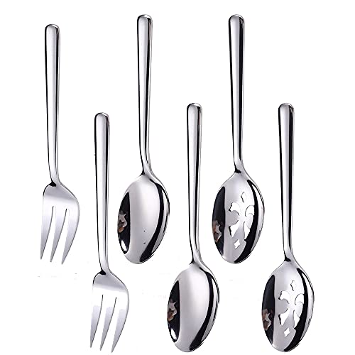 Serving Spoons*2 Slot Spoons* 2 Forks *2 Buffet Colander Stainless Steel Banquet Set, Set of 6. Lenght 9" 6 serving set
