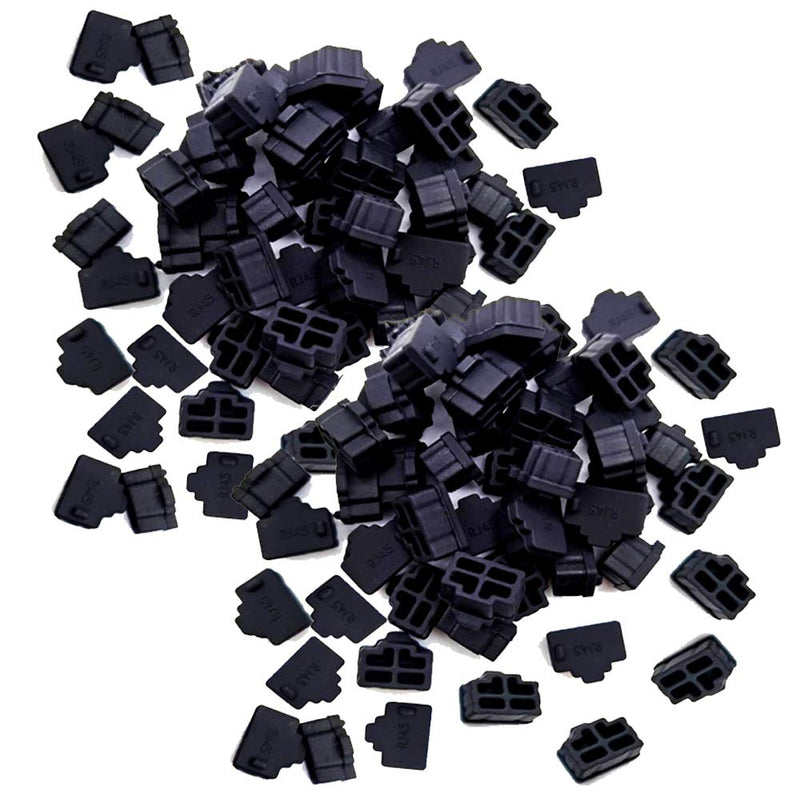 [Australia - AusPower] - Silicone 110Pcs Ethernet Hub Port RJ45 Anti-Dust Cover Plugs Protector Stopper Cap for Female Port Black for TV,Computer,Other Devices. 