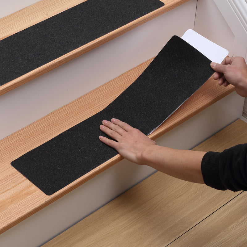 MBIGM 12-Pack Non-Slip Outdoor Stair Treads - Anti Slip 6" X 24" Grip Tape Adhesive Strips - Heavy Duty Traction for Steps, Staircase, Deck Black 6" x 24"