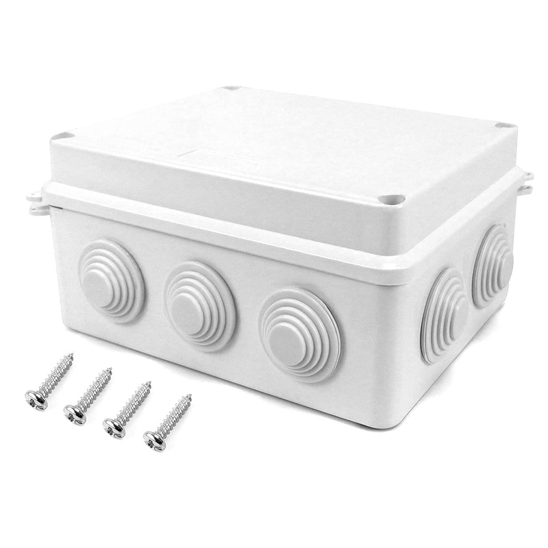 QWORK Surface-Mounted Junction Box, Junction Box, Waterproof, Dustproof, IP65, ABS Plastic, Universal Electric Project Enclosure, White, 150 x 110 x 70 mm
