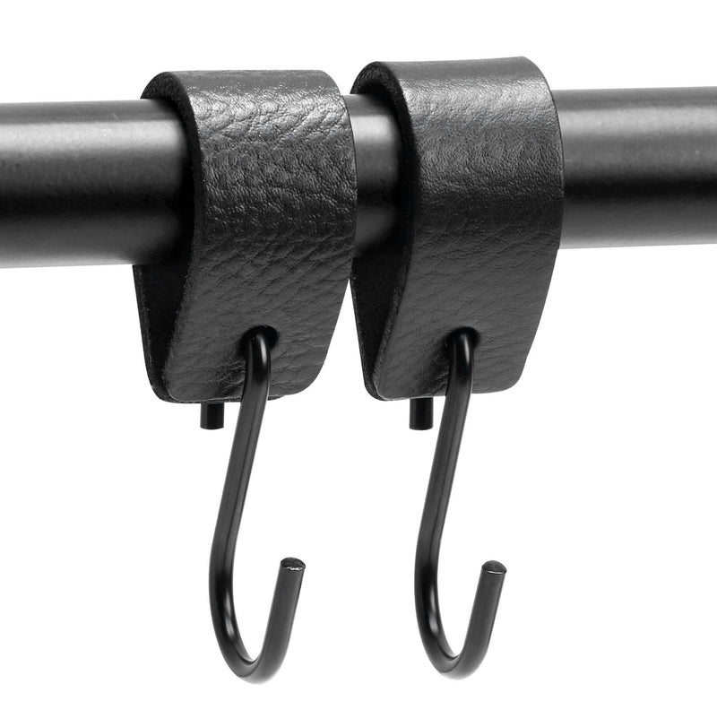 [Australia - AusPower] - Brute Strength - Multifunctional Leather S-Hooks - Black - 2 pieces - S Shaped Hooks - Coat Hook - Leather hooks - Leather s hooks - Black s hooks - kitchen hooks 