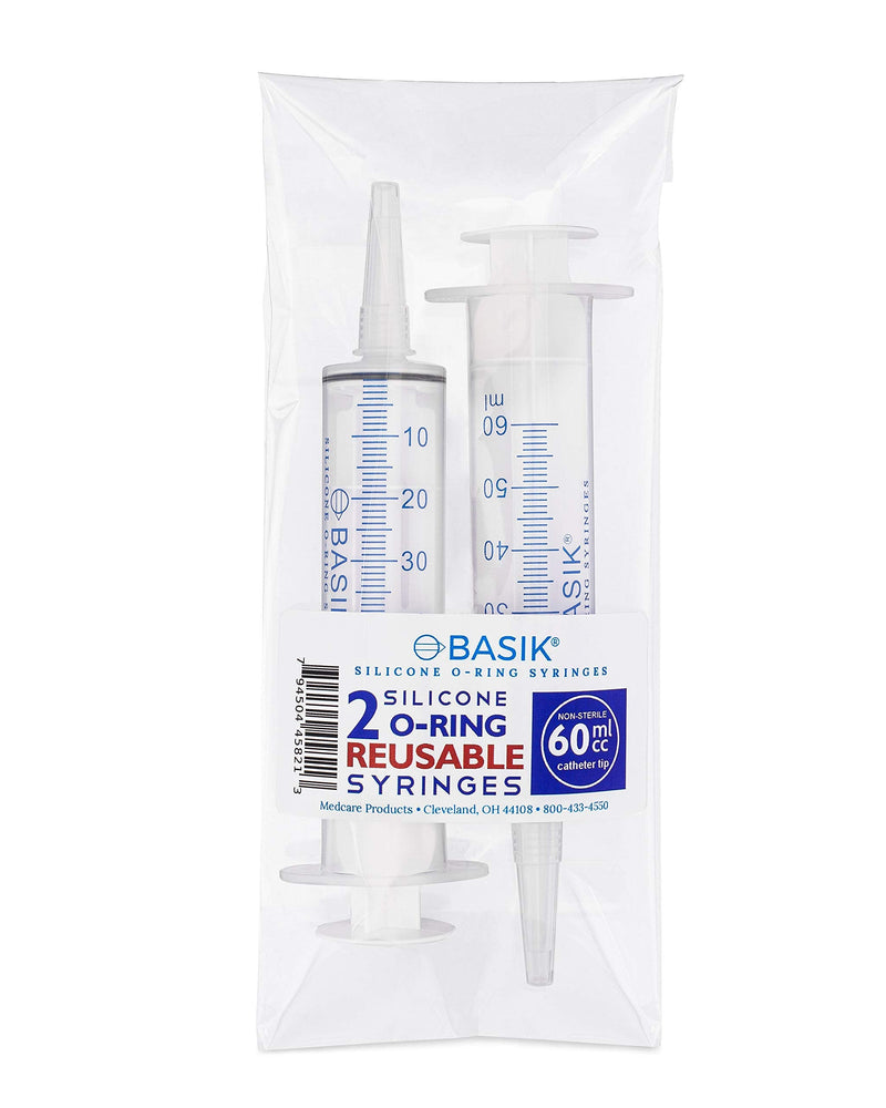 [Australia - AusPower] - Basik Silicone O Ring Syringes 60cc Catheter Tip Oral Syringe Reusable Budget 2 Pack 