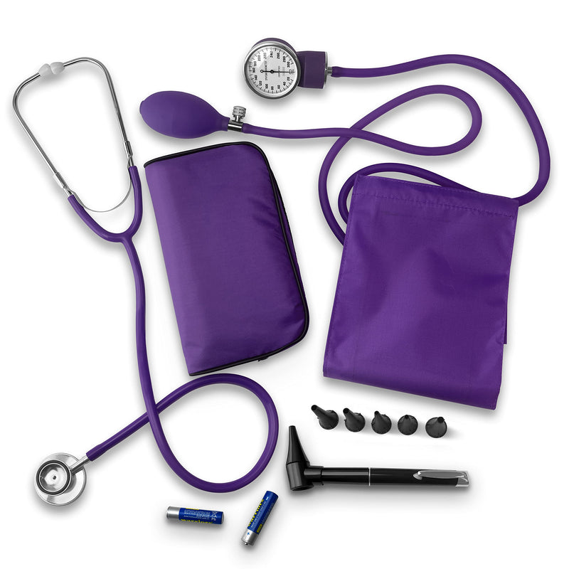 [Australia - AusPower] - ASA TECHMED Nurse Essentials Starter Kit with Handheld Travel Case | 3 Part Kit includes Adult Aneroid Sphygmomanometer Blood Pressure Monitor, Stethoscope, Mini Diagnostic Otoscope (Purple) Purple 