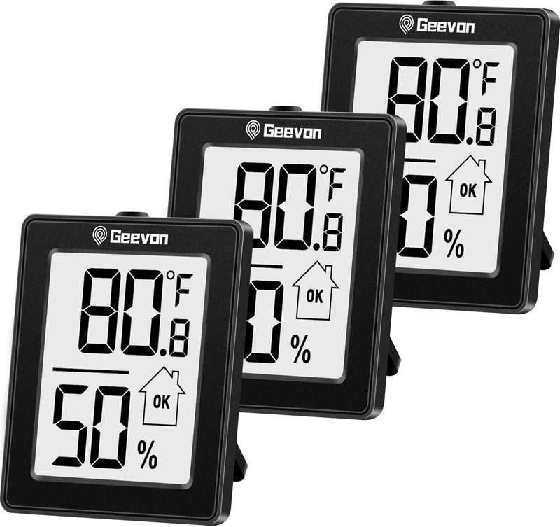 [Australia - AusPower] - Geevon Digital Hygrometer, 3 Pack Indoor Thermometer Room Temperature Humidity Gauge with Battery,Digital Temperature Humidity Meter Indicator for Home, Office, Greenhouse, Mini Hygrometer,Black Black 1 