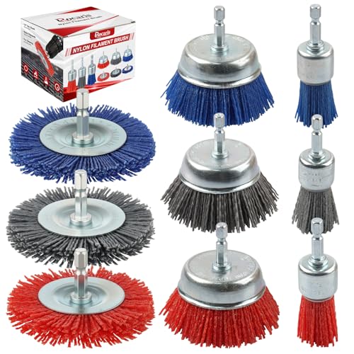 Rocaris 9-pack nylon filament abrasive wire brush wheel and cup brush set