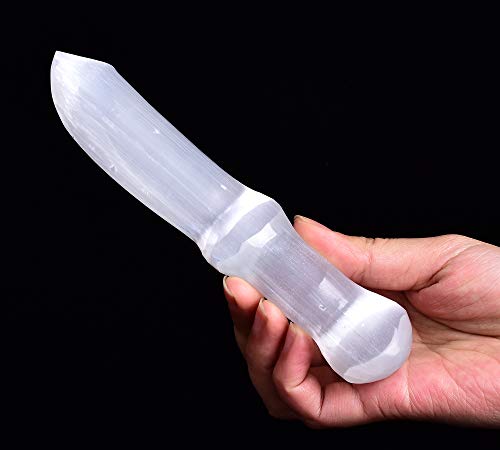 AMOYSTONE 7" Selenite Knife Natural Crystal Wand for Energy Cleansing Knife Shaped 7"