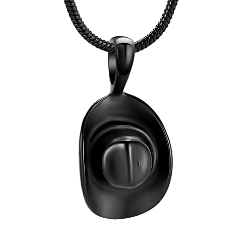 zeqingjw Cowboy Hat Cremation Necklace for Ashes Stainless Steel Urns Necklace for Ashes Memorial Ash Urn Jewelry Black