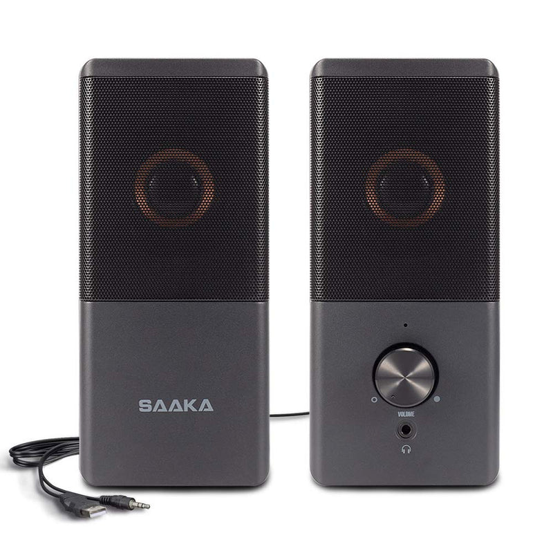 [Australia - AusPower] - Computer Speaker, Compact Size Speaker with Headphone Jack, Enhanced Bass and Volume Control, Stereo 2.0 USB Powered 3.5mm Aux Multimedia Speakers for Laptop/Desktop/Tablets/Phone 