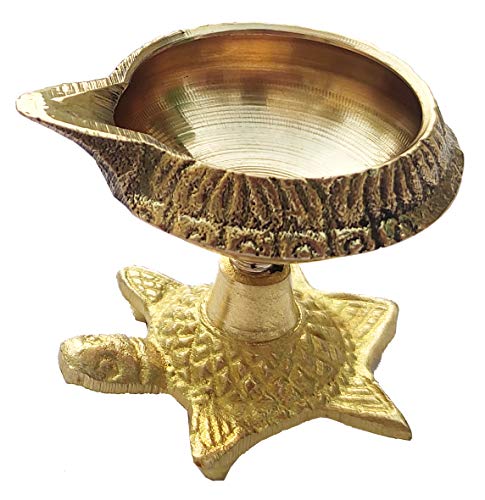 Purpledip Brass Kuber Diya Auspicious Tortoise: Shape Unique Festive Decor for Home Temple (11515A)