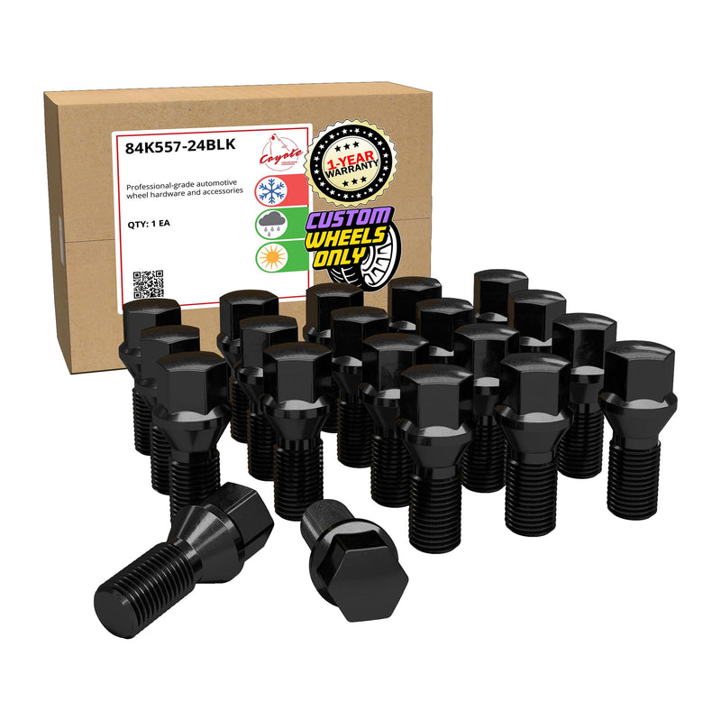 Wheel Accessories Parts 20 Pcs Lug Bolt Set M14 x 1.25 Thread Acorn Seat Lug Bolts Black Finish 24mm Shank Length 17mm Hex fits Mini Cooper Hex Black 24mm Length