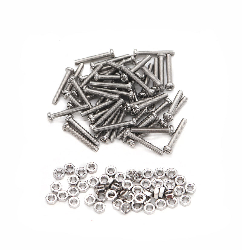 [Australia - AusPower] - cSeao 40-Pack M3 x 25mm Pan Head Phillips Drive Machine Screws Hex Nuts Set 304 Stainless Steel M3 x 25mm 50-Pack 