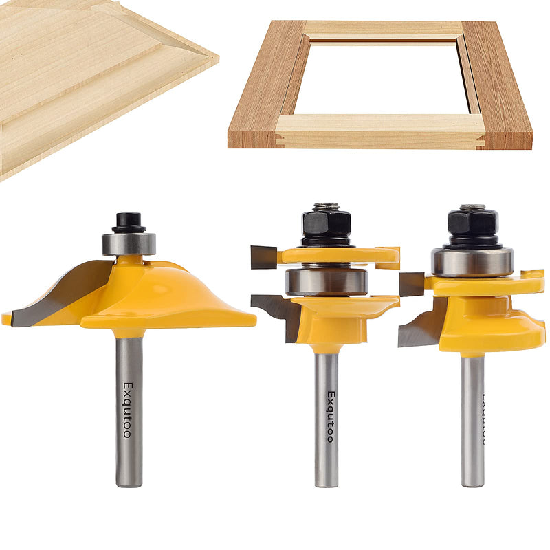 [Australia - AusPower] - 3PCS 1/4" Shank Router Bit Set, Raised Panel Cabinet Door Making Router Bits, Cemented Carbide Router Bits, Woodworking Tools Router Door & Window Bits (Tenon Joint Cutter Diameter: 1-5/8") 3Pcs 1/4" Shank (Tenon Joint Cutter Diameter: 1-5/8") 
