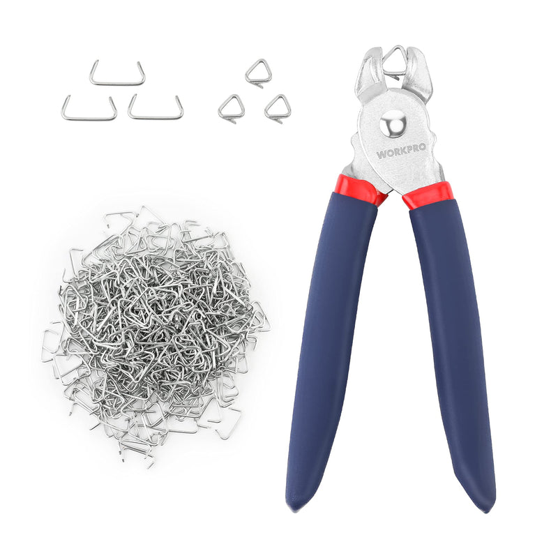 [Australia - AusPower] - WORKPRO Hog Ring Pliers with 500 Pcs 3/4" Hog Rings, Galvanized Steel Hog Rings Perfect for Furniture Upholstery, Auto Upholstery, Meat & Sausage Casings 