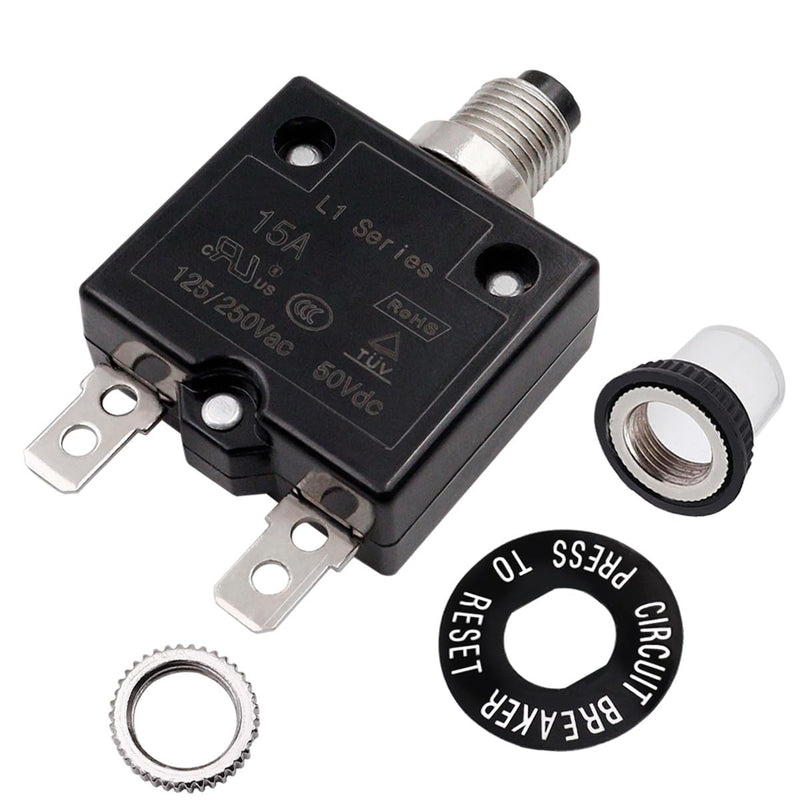 [Australia - AusPower] - smseace 15Amp Electric Button Breaker 125/250VAC,Thermal Overload Protector L1 Series with Manual Reset, Waterproof Button Cap L1-15A 15A Regular 